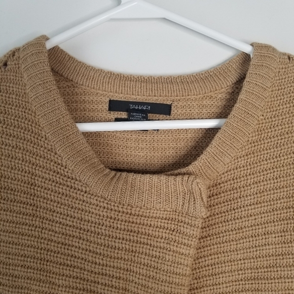Tahari 100% Extra Fine Merino Wool Long Sleeve Duster Cardigan Camel Brown L - Picture 13 of 13